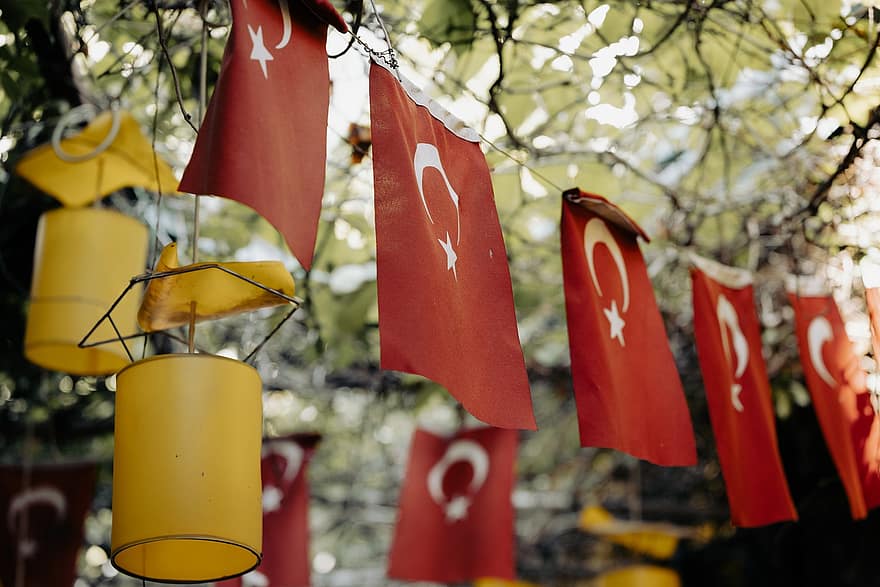 bandera, pavo, turco, rojo, blanco, Luna, estrella, independencia, festival, calle, celebracion