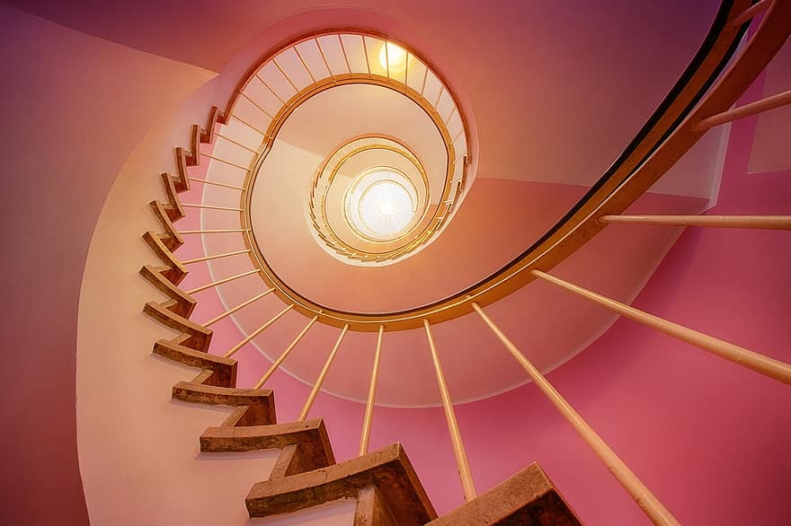 spirală, scară, roz, arhitectură, tapet