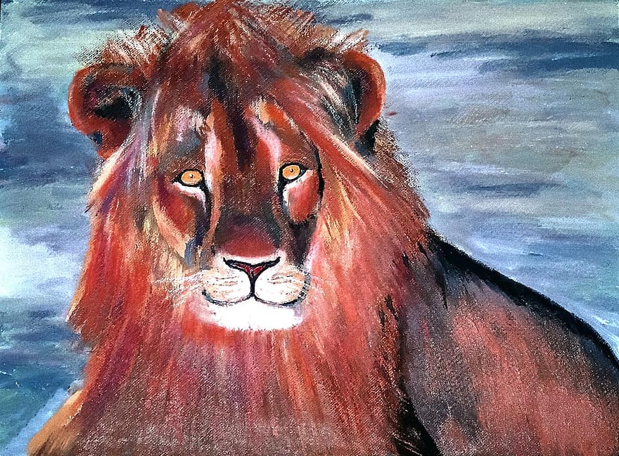塗られたライオン、アクリル絵の具、キャンバス