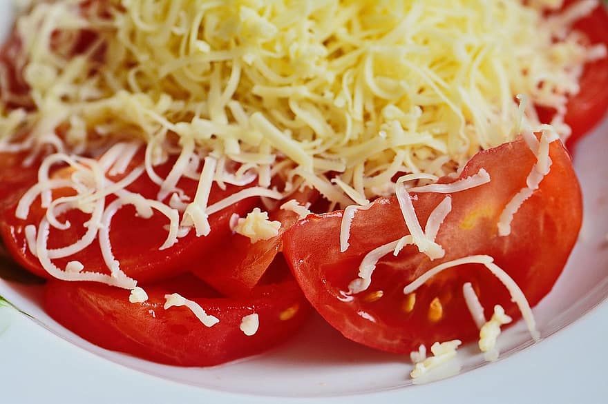 ost, tomater, salat, frokost, ernæring, sunn, mat, nærbilde, tomat, gourmet, måltid