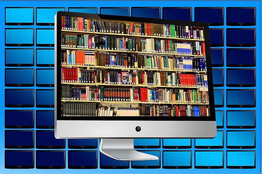 bibliotek, elektronisk, e-bog, e bog, bøger, viden, Information, boghylder, bogreol, data, kollegium