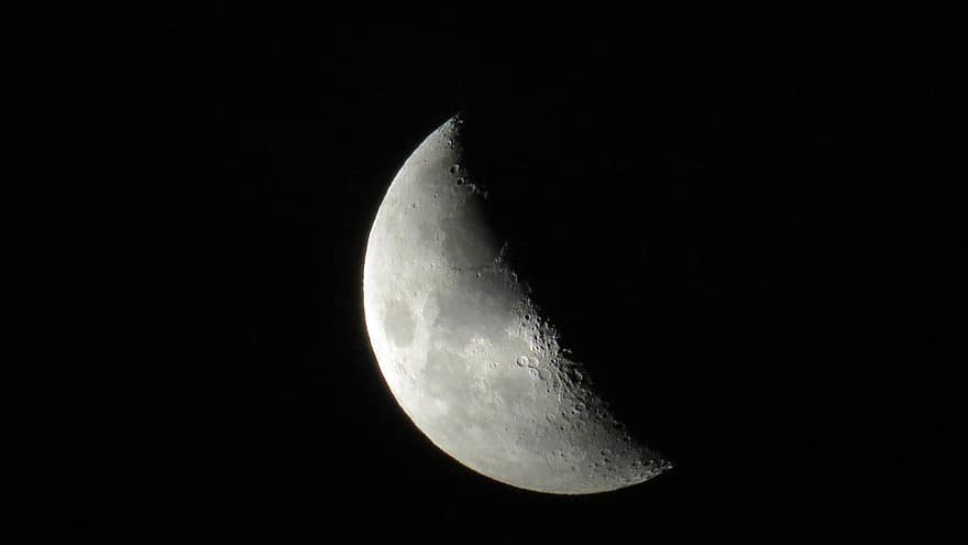 Луна, небо, ночь, Первая четверть, кратер, лунный, свет луны, черный