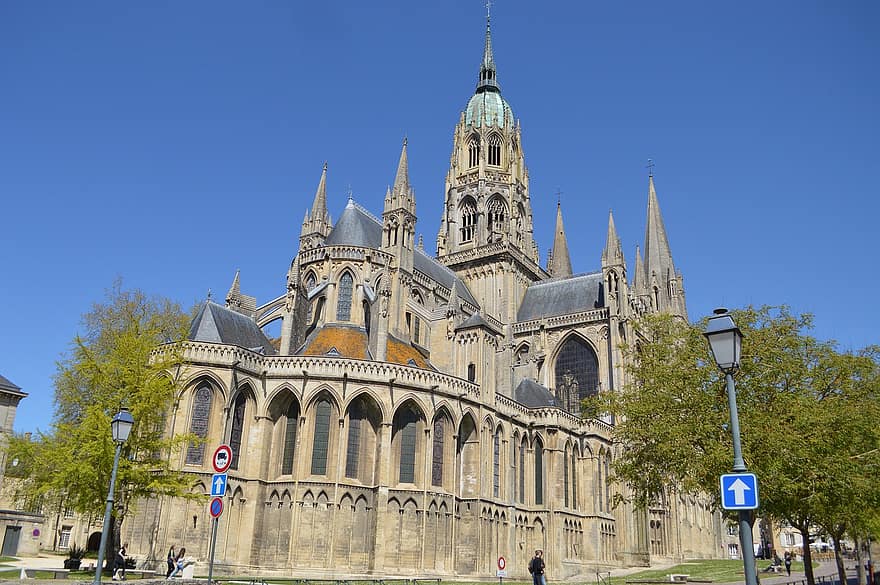 budynek, katedra, Miasto, Bayeux, normandy, olbrzymi, architektura, kościół, religia, chrześcijaństwo, Francja