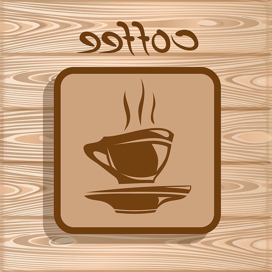 ramme, kaffe, kopp, brun, ikon, tre, retro, illustrasjon, symbol