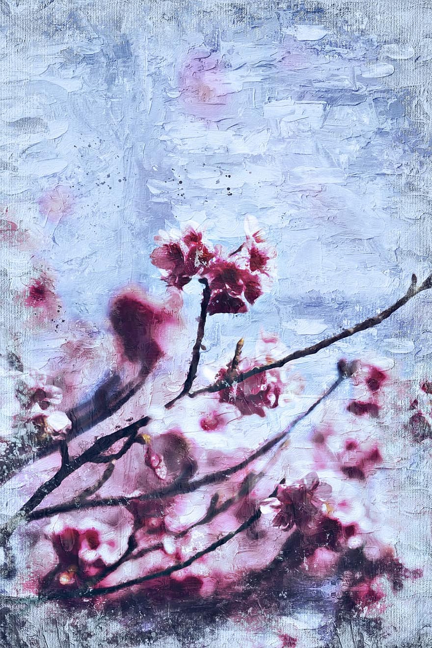 fleurs, fleurs de cerisier, la nature, La peinture