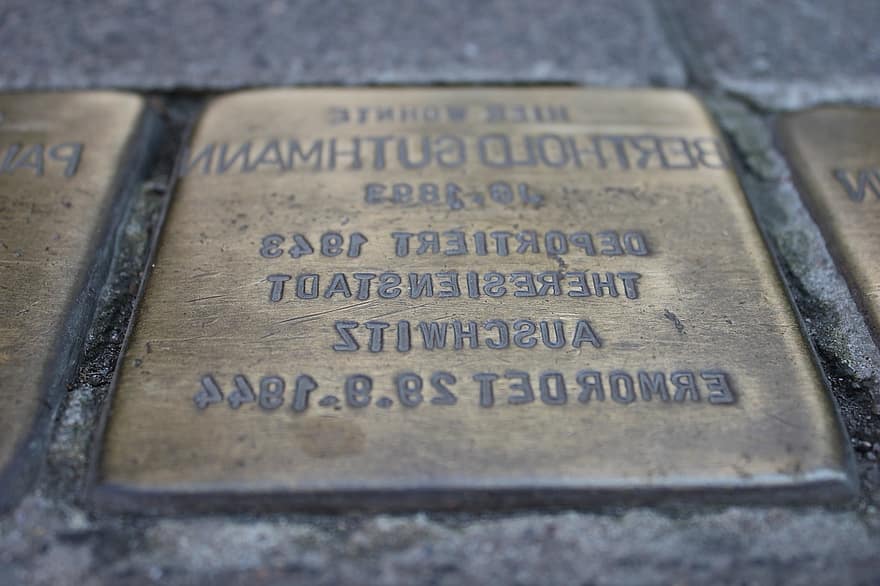 Stumbling Blocks, Memory, Pavement, Ns Time, Historical, Deportation, Auschwitz, sign, text, close-up, famous place