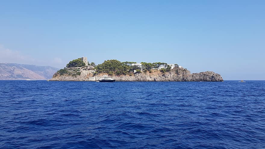 positano, Amalfi kıyıları, deniz, ada, okyanus