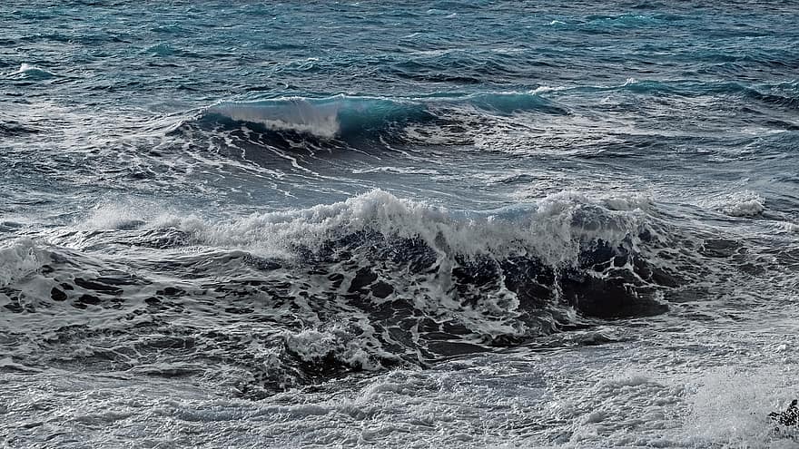 mar, olas, Oceano, naturaleza, ola, agua, azul, navegar, línea costera, salpicaduras, verano