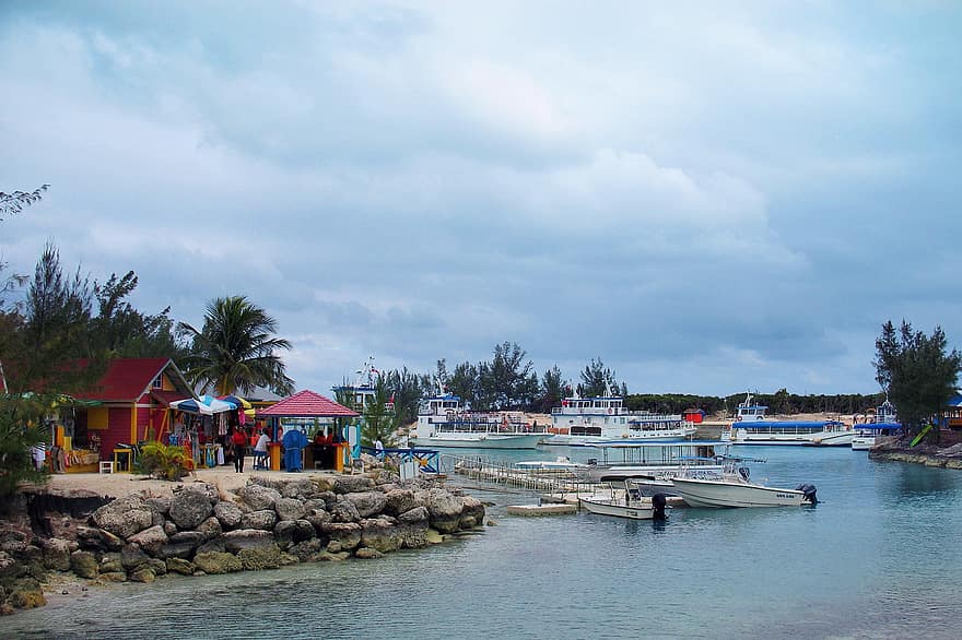 bahamas, by, ö, färgrik, turism, destination