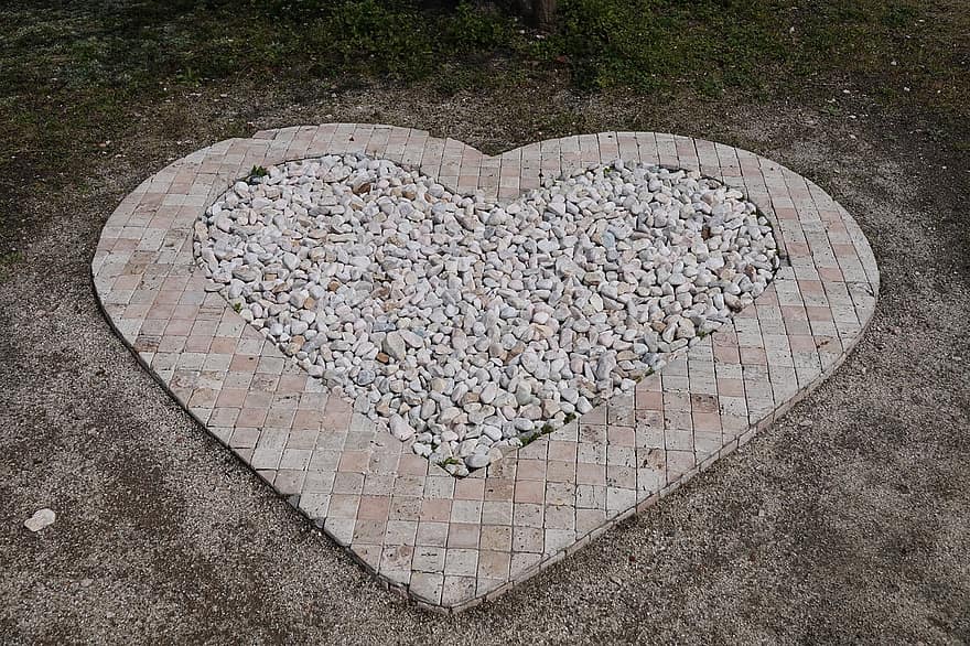 inimă, pietre, pietricele, forma de inima, dragoste, formă, fundaluri, simbol, material de piatră, iarbă, model