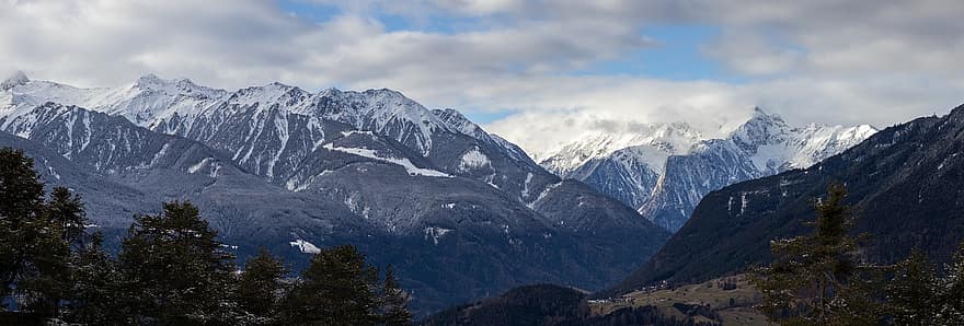山岳、雪、冬、チロル、オーストリア、風景、自然、山、山頂、山脈、森林
