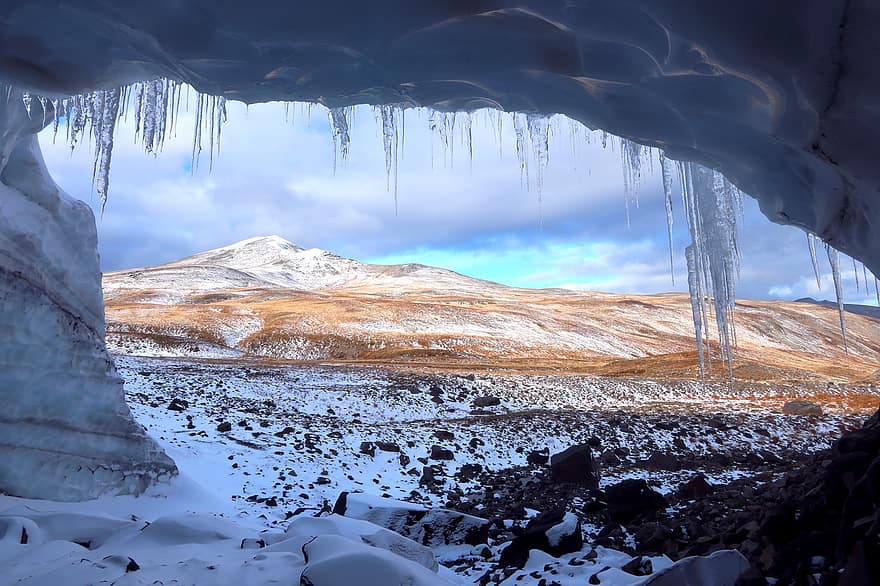 kamchatka, σπήλαιο, χειμώνας
