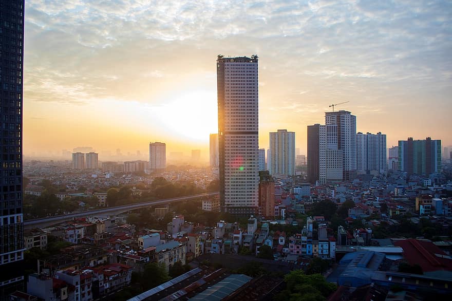 небе, Апартамент Балкон, град, сграда, градска зона, ha dong, Ханой, Виетнам, пътуване, туризъм