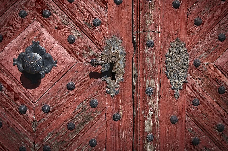 durys, bažnyčios durys, durų furnitūra, senas, Senovinis, durų rankena, durų užraktas, įėjimas, metalo