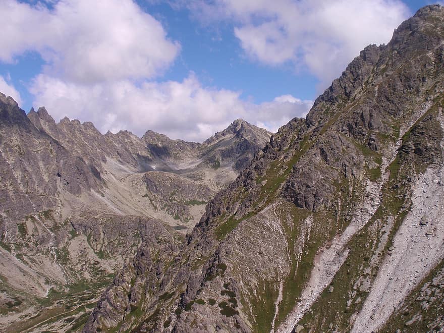 Tatra, montagne, slovacchia, natura, paesaggio, vista, panorama, roccia, cielo, nuvole, pista