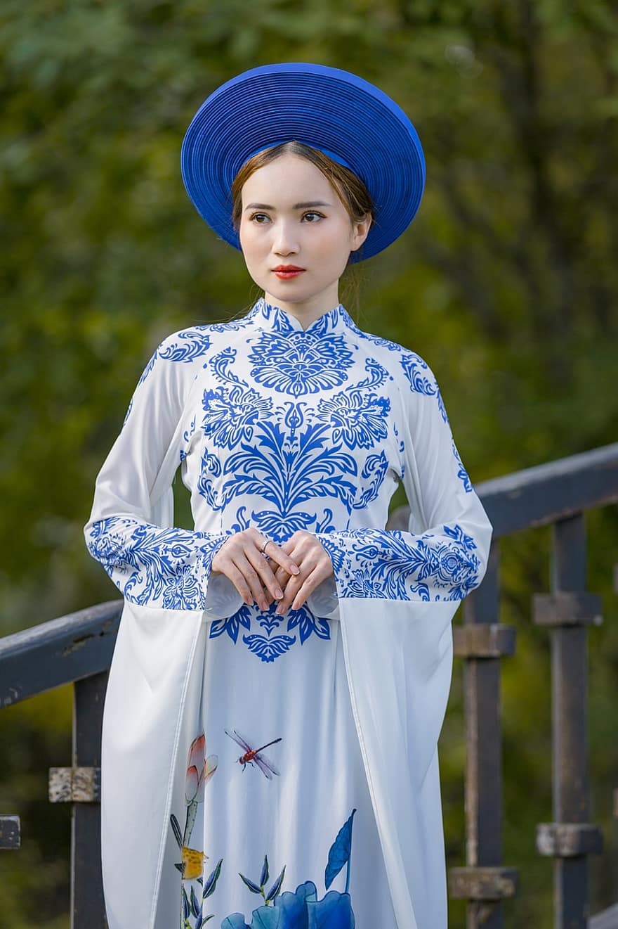 oa dai, mode, vrouw, Vietnamees, Nationale klederdracht van Vietnam, traditioneel, mooi, meisje, pose, model-, Vietnam