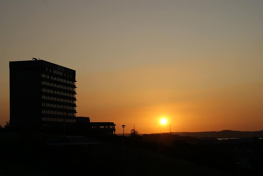 Plymouth, puesta de sol, Sur oeste, costa, Inglaterra, pisos, línea costera, otoño, horizonte, oscuridad, silueta
