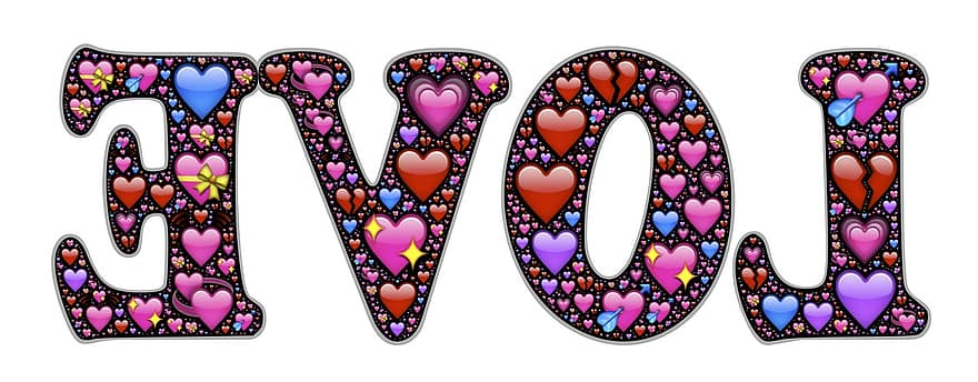 Wort, Herzen, Liebe, Emoji, Symbole