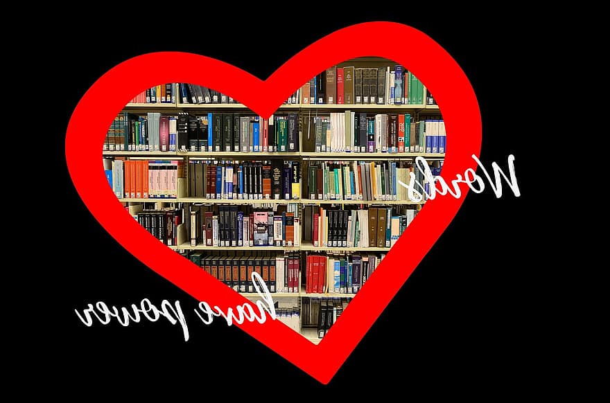 książka, książki, serce, półka na książki, czytać, literatura, siła, moc, słowa, hobby