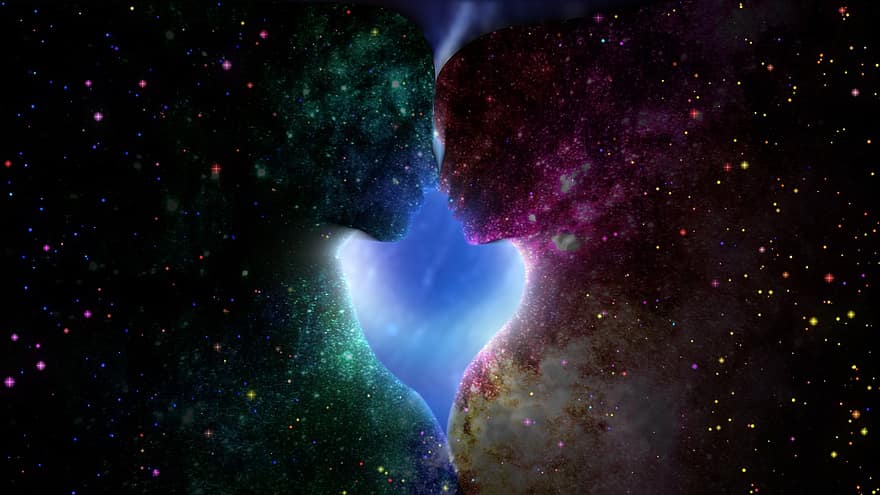 astronomia, cosmos, casal, silhuetas, estrelas, espaço sideral, espaço, estrelado, galáxia, coração, amor