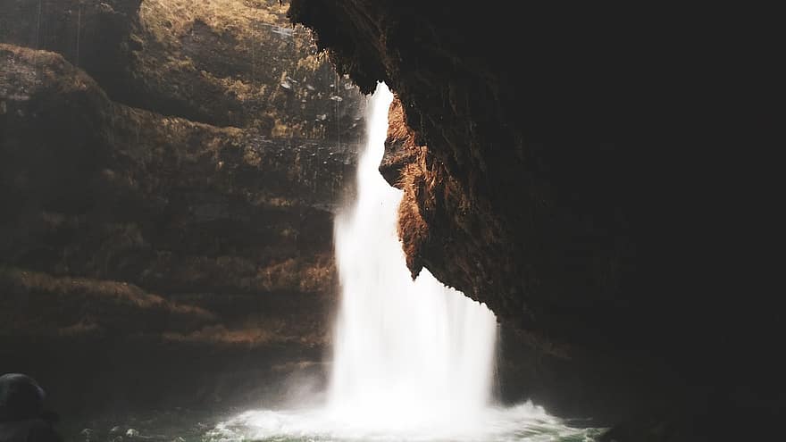 водопади, пролом, поток, вода, река, водопад, стръмна скала, панорамен, природа, Исландия, пътуване