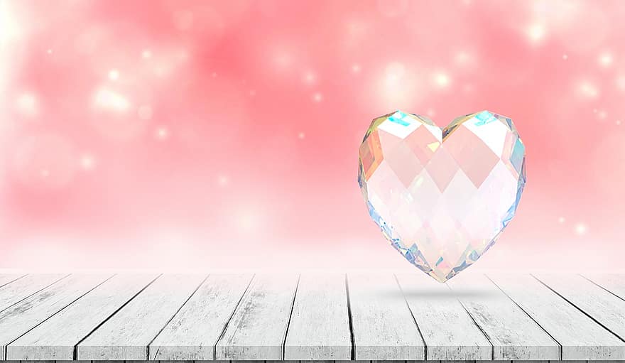 сердце, кристалл, День святого Валентина, фон, любить, розовый, копировать пространство, дизайн