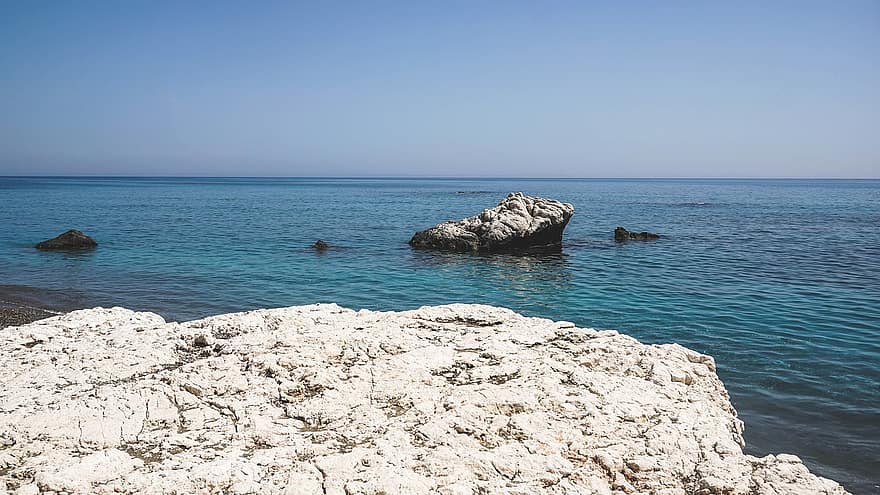 Kypros, øy, hav, natur, stein, vann, landskap, himmel, ro, kyst, om sommeren