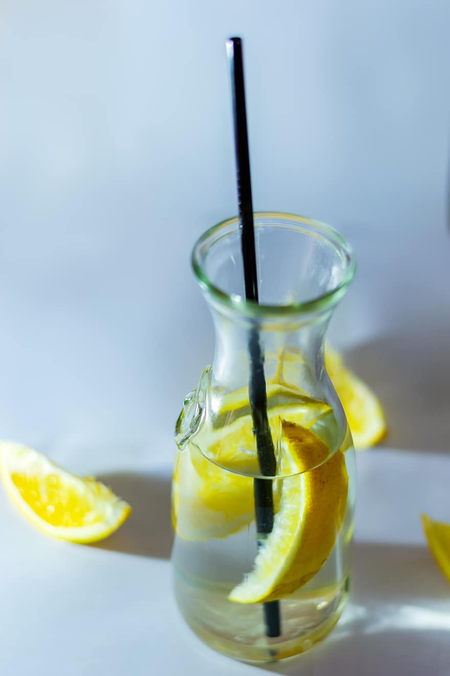 питие, лимонена вода, детокс, вода, стъкло, освежаване, лято, прясно, вар, здраве, студ