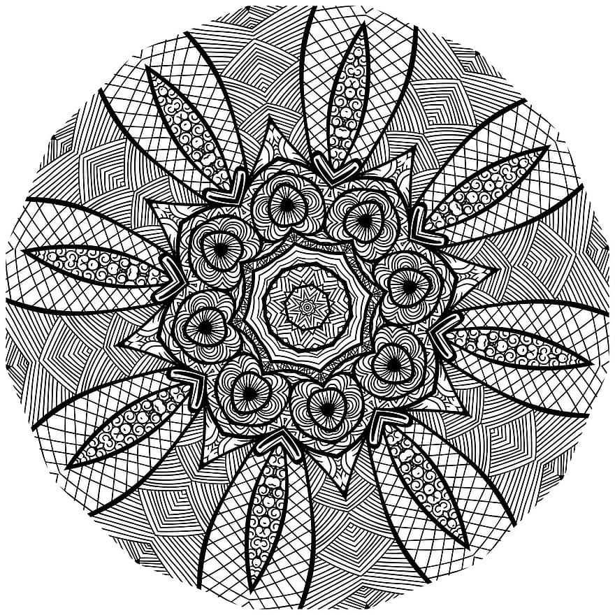 Mandala, Line Art, Black And White, Pattern Separated By Comma, Gray Art, Gray Pattern