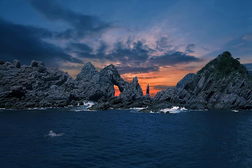 Cliff, Rocks, Ocean, Island, Sea, Nature, Korea, Travel, Candlestick Rock, Hongdo, Republic Of Korea