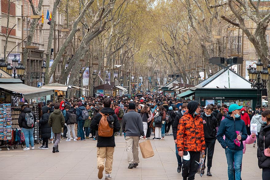 kasaba, kalabalık, ispanya, barcelona, seyahat, şehir hayatı, yürüme, kültürler, turist, başyazı, alışveriş yapmak