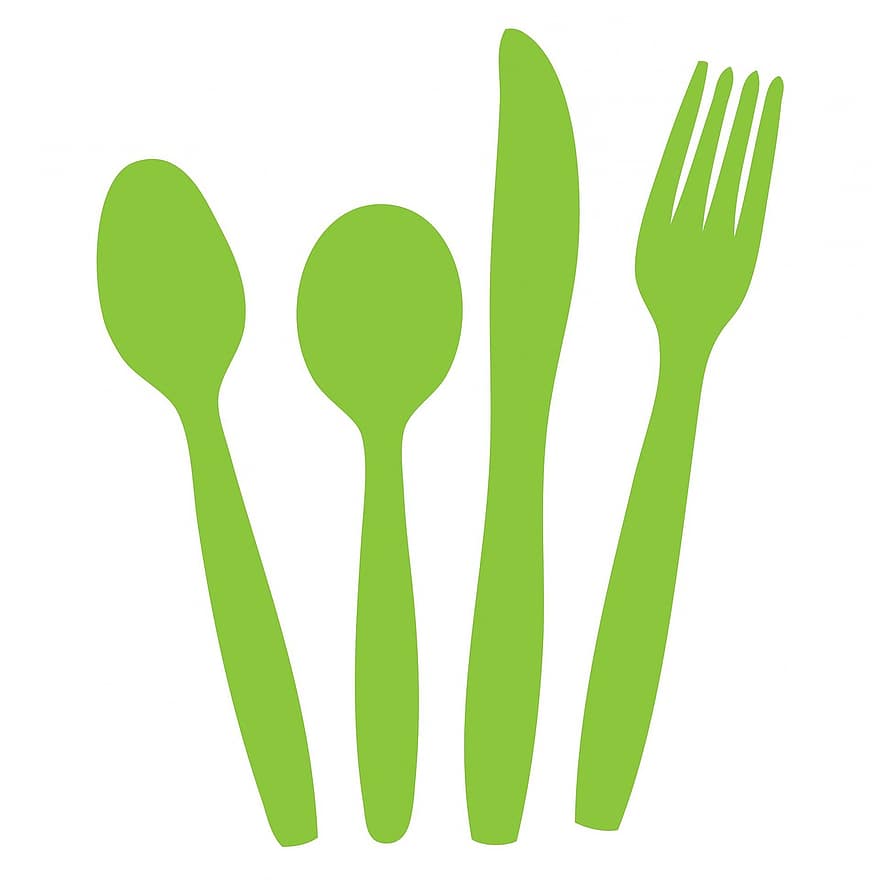 cuchillería, cuchillo, Tenedor cuchara, verde, silueta, blanco, fondo, logo, diseño