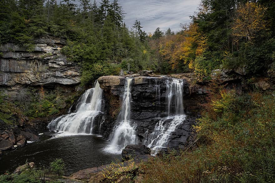 quedas de blackwater, cascata, Parque Estadual de Blackwater Falls, floresta, panorama, natureza, West Virginia