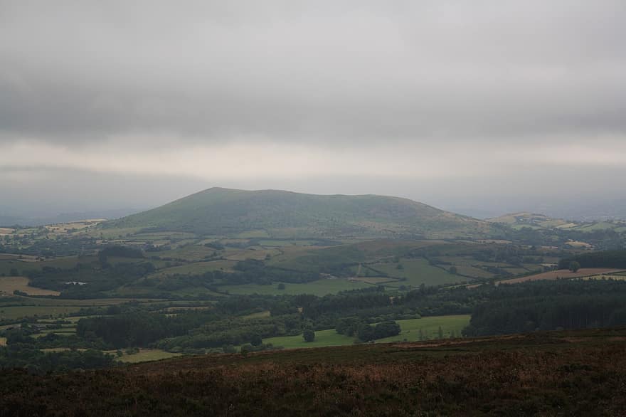 Hügel, Landschaft, Felder, ländlich, Nebel, Natur, wolkig, Wolken, Himmel, szenisch, Shropshire