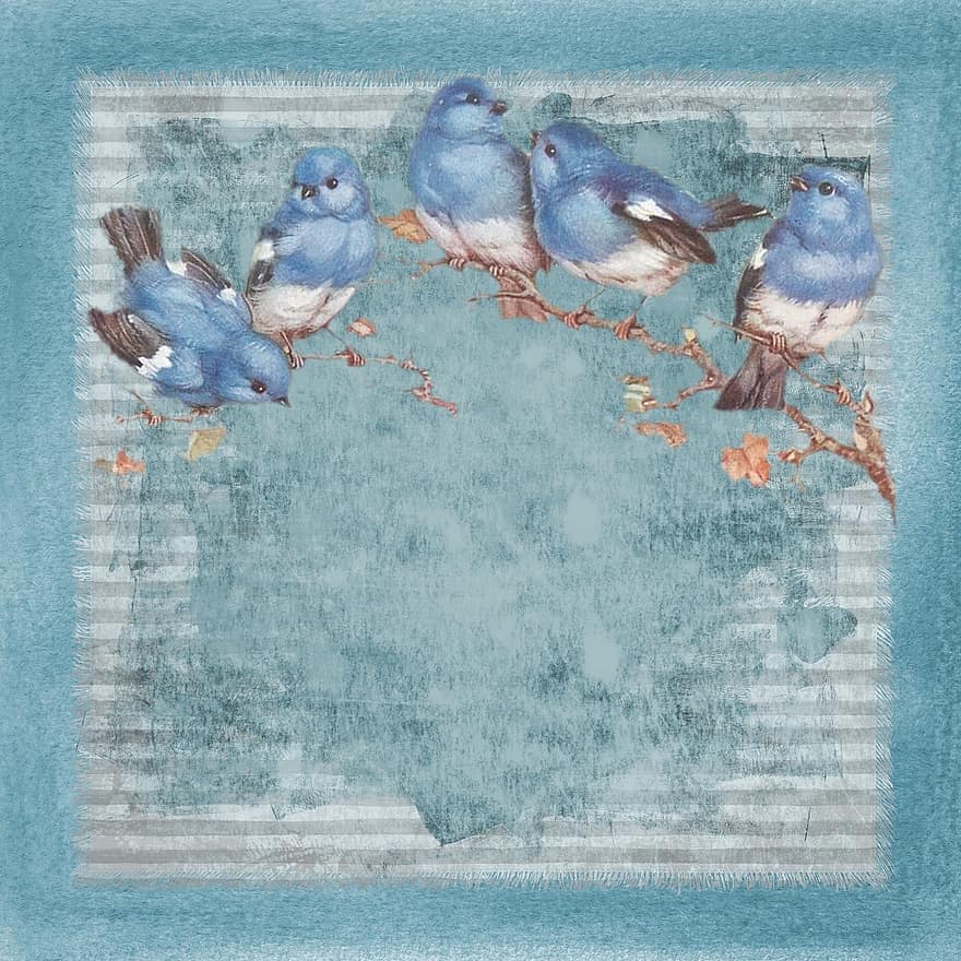 أزرق ، الطيور ، فرع شجرة ، خلفية ، عتيق ، الموسم ، الصيف ، طبيعة ، زخرفة