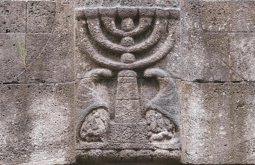 Menorah, Judaism, Sculpture, Stone Sculpture, Jewish Symbol, architecture, religion, cultures, old ruin, history, old