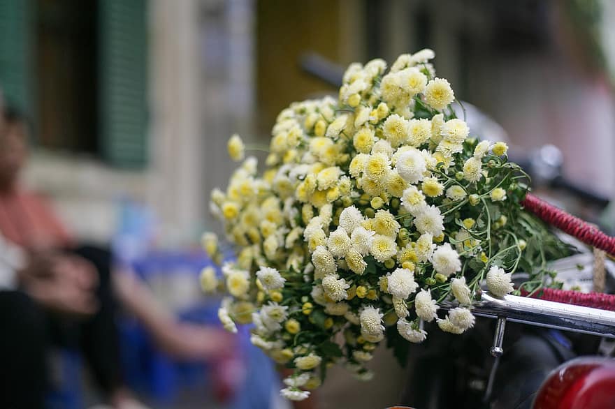 цветочный рынок, букет, хризантема, цветы