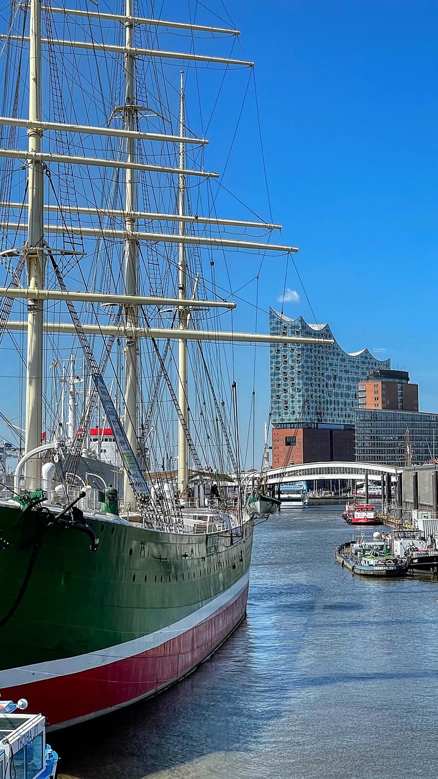 Hamburg, přístav, loď, Rickmers Rickmers, plachetnice, elbe philharmonic hall, řeka, městský, město