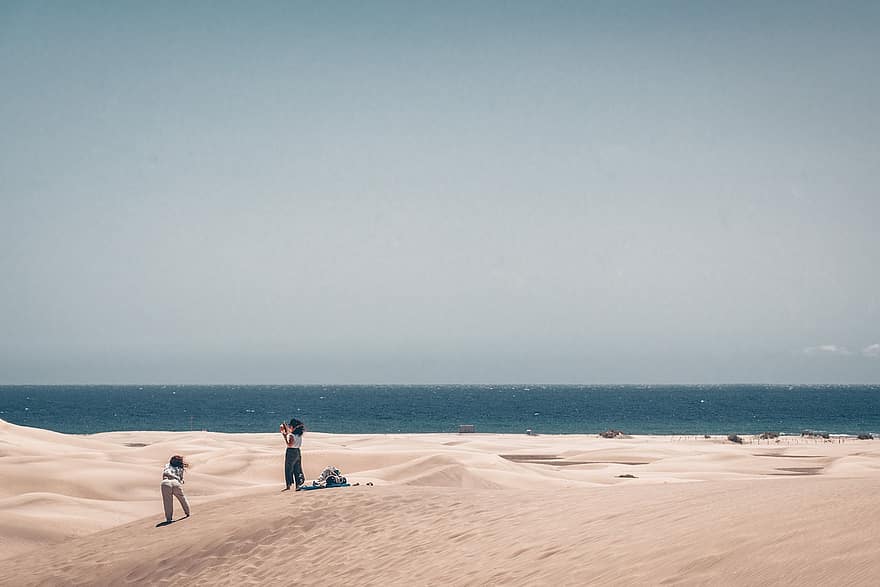sabbia, dune, dune di Maspalomas, spiaggia, mare, oceano, riva del mare, costa, orizzonte, paesaggio, Riserva Naturale delle Dune di Maspalomas