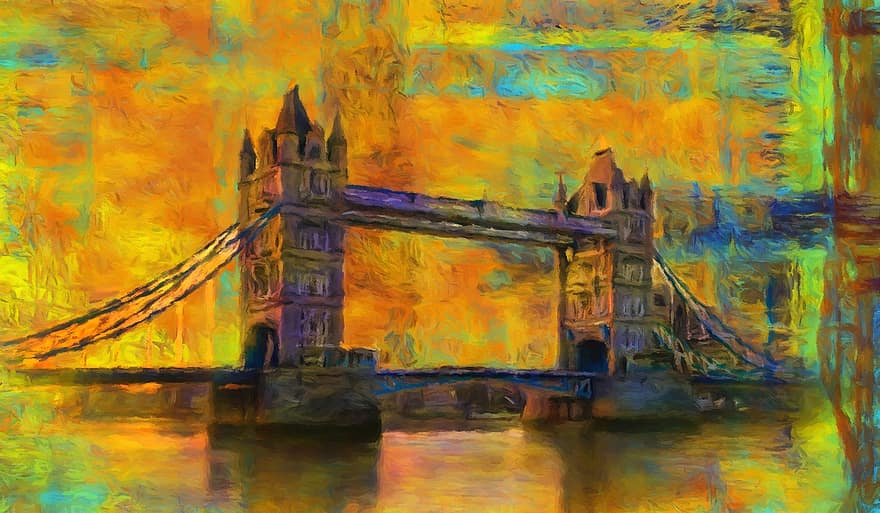 Lontoo, torni, abstrakti, silta, Englanti, Thames, graafinen, värikäs, arkkitehtuuri, taide, abstrakti taide