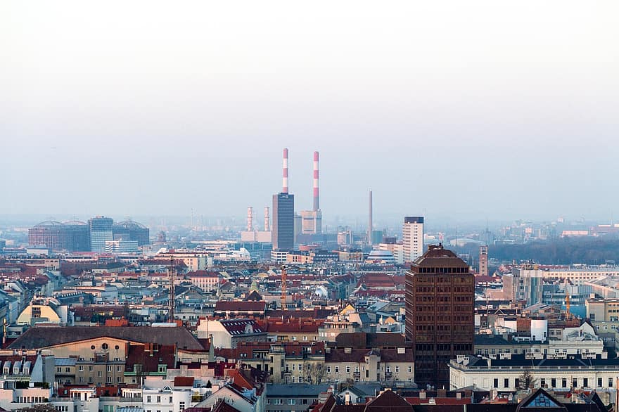 ウィーン、オーストリア、街並み、シティ、スカイライン、工業用、工場、建築、見る