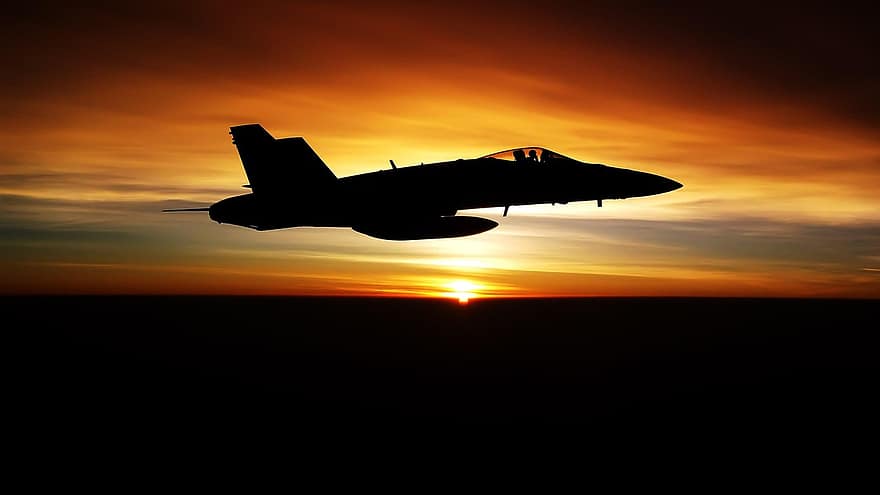jagerfly, fly, luftfartøy, transport, solnedgang, flying, militær, luftstyrke, propell, armerte styrker, krig