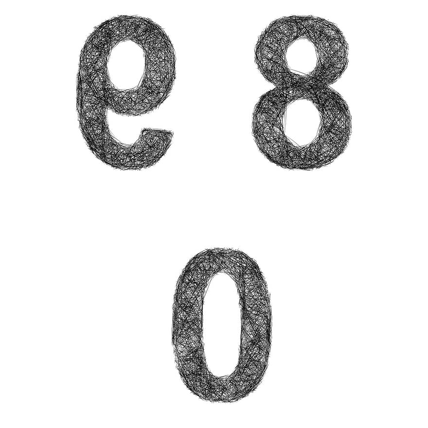 数、8、9、フォント、スケッチ、符号、シンボル、ゼロ、九、アルファベット、ハンド